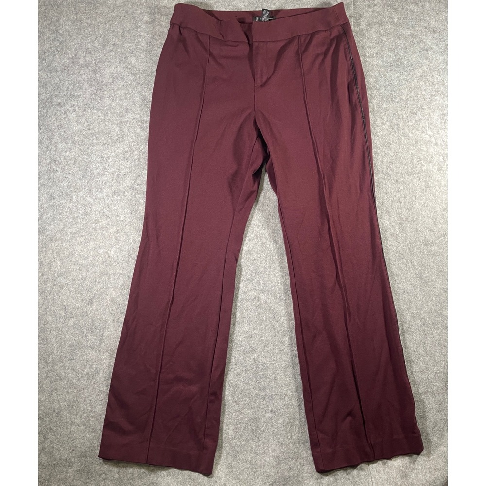 INC International Concepts Burgundy Pintuck Flare Leg Pants Women 14 Faux Trim